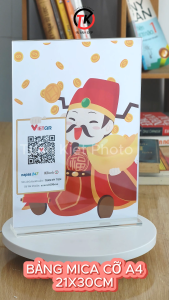 Bảng mica để bàn in mã QR in menu đế trong suốt cao cấp kèm in 2 mặt khác nhau- Tuấn Kiệt Photo