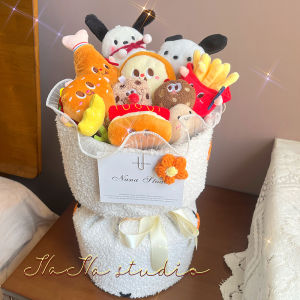 สไตล์อเมริกัน ช่อดอกไม้ตุ๊กตาสแน็คสร้างสรรค์ การ์ตูน ของเล่นตุ๊กตาของขวัญวันเกิดเด็กสําหรับแฟนเพื่อนหญิง