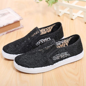 รองเท้าผ้าใบแบบสวมสำหรับนักเรียนฤดูร้อนสำหรับผู้หญิง ทรงพื้นแบน สไตล์จีนโบราณ ระบายอากาศได้ดี รองเท้าลำลอง