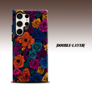 Neon Dark Roses For Samsung Galaxy S26 S25 S24 A56 A36 Dual Layer Luxury Fashion Full Lens Protective Case