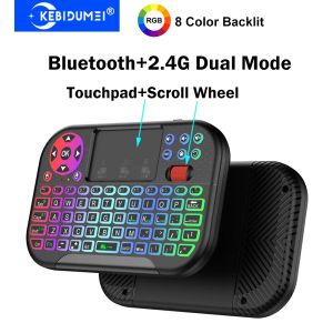 Kebidumei | KEBIDUMEI Mini Wireless Keyboard with Scroll Wheel Touchpad 8 Color Backlit BT 2.4G Dual Mode Air Mouse Remote for PC TV Box
