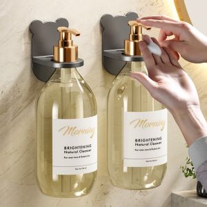 Cute Bear Universal Shower Gel Bottle Rack Adjustable Shampoo Bottle Holder Hand Soap Dispenser Hook Wall Mounted Free Punching