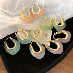Solid Color Resin U-shaped Irregular Hoop Earrings Women New Vintage Versatile Earbuckles Delicate Fashion Jewelry Wholesale K-