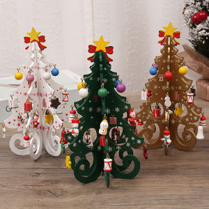 Handcrafted Wooden Christmas Tree Decoration-1pc 3D Tabletop Christmas Ornament With Hanging Accessories Festive Decor Gift