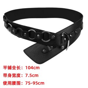 เข็มขัดเอวสไตล์อเมริกันย้อนยุคสำหรับผู้หญิง กระเป๋าคาดเอวสีดำ หัวเข็มขัด กระโปรงครึ่งตัว ตกแต่งเสื้อกันหนาว เข็มขัดแฟชั่น