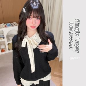 YUEZHONGWEI | French Bow Dot Long Sleeve T-Shirt Autumn Winter Slim Fit Underwear Top