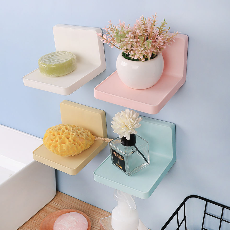 Punch-Free Wall Shelf Multifunction Storage Rack Adhesive Soap Sponge Holder Kitchen Bathroom Shelves