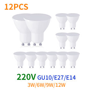 12PCS AC220V LED Bulb 3W 6W 9W 12W GU10 LED Spotlight Bulb 270 Degree Beam Angle For Home Office Decoration Lamp Light