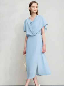 AMII | Minimal Elegant Workwear Solid Asymmetrical Cuffed Mid-Length Dress