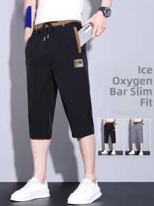 ROMON | Lormen Ice Silk Mens Casual Shorts Summer Thin Loose Straight Leg Sporty Quick Dry Breathable Seven-Foot Pants