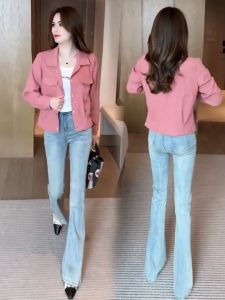 Fashionable Short Loose Thin Womens Outerwear Spring Autumn Korean Style Casual Polo Collar Long Sleeve Polyester Fiber