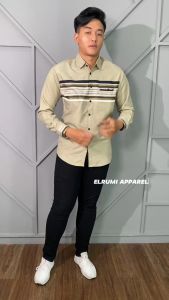 Kemeja Pria Lengan Panjang Terbaru Warna Abu Motif CDL Elrumi