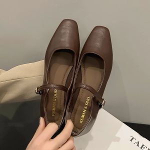 Mary Jane Single Shoes Thick Heel Shoes Elegant Classic Retro Square Toe Comfortable Soft Shallow Cut Low Heel Womens Shoes