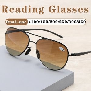 Mens Fashion Sunglasses Bifocal Reading Glasses Mens Dual-use Anti Glare and Far Sighted Glasses+100 To+350
