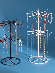 2 Layer 360 Rotation Rotating Rack Metal Stand With Hooks for Necklace Jewelry Keychain Toy Display