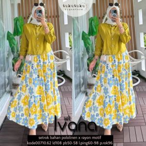 Ivana one set setelan rok wanita polo linen mix rayon jumbo fit to XL terbaru mewah