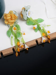 Handmade Bohemian Floral Tassel Earrings Womens Vacation Style Beaded Crystal Waterdrop Dangle Earrings
