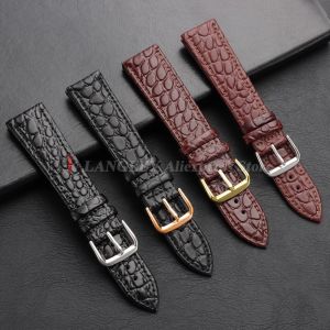 Brown Black Leather Watch Band Crocodile Skin Bracelets Men Women Watch Strap 10/12/13/14/16/18/19/20/21/22mm Gold Buckle Belts