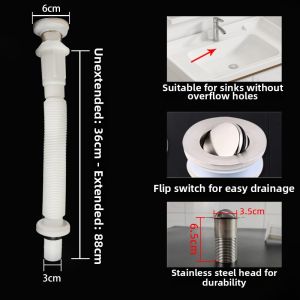 Odor Blocking Plastic Sink Drain Stainless Steel Flexible Pipe