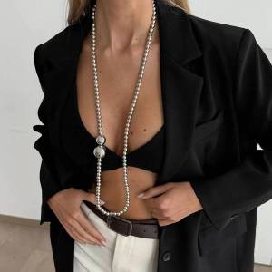 KunJoe New Fashion Stackable Acrylic Beaded Long Necklace for Women Creative Round Ball Sweater Chain Wedding Party Neck Jewelry