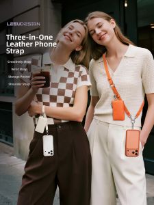 LEEU DESIGN | Anti-Loss Anti-Theft Long Phone Case with Strap 3-in-1 Phone Crossbody Bag Leather