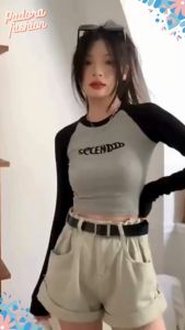 Áo thun nữ dài tay babytee zaplang thêu chữ SECENDOO áo kiểu nữ croptop tôn dáng phong cách Hàn Quốc Padora-A95