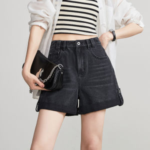 ESE·Y Retro Turn-down Hem Denim Shorts Womens Loose Fit High Waist Slimming Pants Summer New Arrival Cotton Polyester Blend