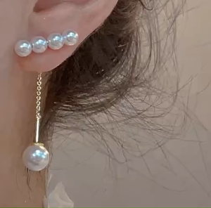 Viviann Original S925 Sterling Silver 2 in 1 Pearl Tassel Earrings Premium Gentle Earrings Female pearl tassel earrings simple before and after wearing earrings jewelry gifts Stud Earrings