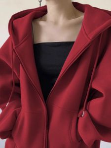 American Style Retro Hooded Womens Sweatshirt Fleece Lined Lazy Style Outerwear Spring Autumn Winter Casual Comfortable Coat