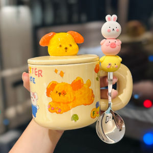 Cốc Cốc Sứ Dễ Thương Có Nắp Đậy Thìa Quà Tặng Sinh Nhật Cho Bạn Thân Cốc Cốc Sứ Hình Chú Chó Dễ Thương Tấm Lót Chống Vỡ