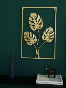 Elegant Metal Wall Decor Metal Square Frame Leaf Art Gold Framed home decoration