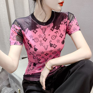 Yimei in thời trang áo thun tay ngắn mùa hè mới 2024 áo thanh lịch áo nhỏ lưới