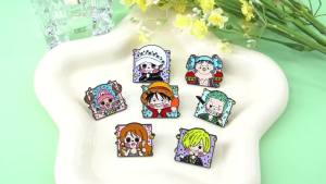 Bandai | 7 Pcs One Piece Enamel Pins Set Cute Q Version Luffy Zoro Nami Anime Badges Student Backpack Clothing Accessories Festival Gifts