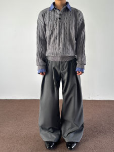 MKCLOT American Retro Money Style Drapey Striped A-Line Wide Leg Casual Pants Men Women Commute Loose Fit Long Trousers