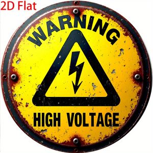 CIFbuy | 2D Vintage Metal Warning Sign Retro Circle High Voltage Decoration Yellow Black Hazard Plaque for Garage Lab Cafe