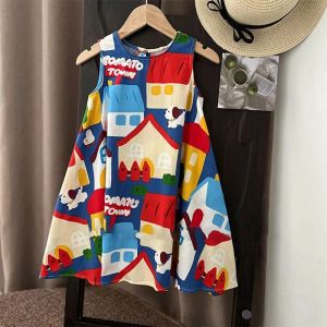 แฟชั่นน่ารักการ์ตูนพิมพ์ 3-7Years หญิง A-Line Dress ฤดูร้อน Magnanimous Tank Casual ดอกไม้เด็กทารกเสื้อผ้า