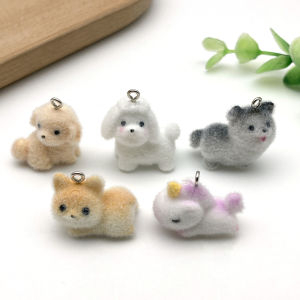 2/5pcs Flocked Resin Animal (Dog Unicorn etc.) Set – Craft Materials for Handmade Earrings Bracelets Necklaces Keychains