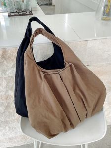 Japanese and Korean Easiest for Match 100% Cotton Canvas Tote Bag Ruched Shoulder Dumpling Bag Female Students Class Satchel Underarm Bag Tide