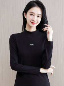 Modale Long Sleeve Base Shirt Womens Spring Inner Wear Half High Collar Chic Black Top Spring Autumn New Style Versatile