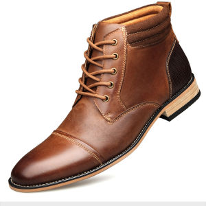 Retro Martin Genuine Leather Ankle Boots for Men round Toe Low Heel Fashionable Autumn Spring Season round Shaft Height