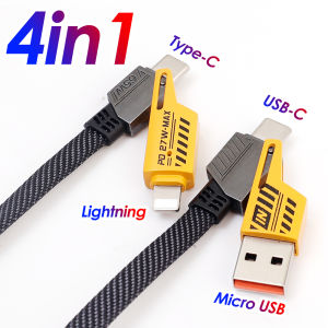 4in1 Automotive Cell Phone Chargers Accessory PD65W Type-C USB Lightning Super Fast Charge Cable
