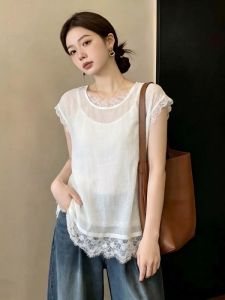 AIYITI | Lace Trim Sleeveless Loose Top for Plus Size
