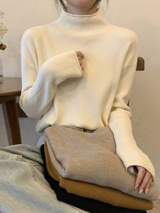 Korean Design Large Size Knitted Sweater Thickened Half High Collar Loose Slimming Base Shirt for Women Autumn Winter Top
