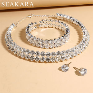 Celebration Jewelry Fashion Crystal Necklace Earrings Bracelet Three piece Set of Water Diamond Claw Chain with Diamond Collar Jewelry