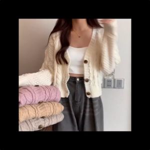 Korean Crop Top Sweater Cardigan Women Casual Loose Soft Knitted Jacket for Ladies