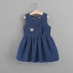 Fashionable Childrens Denim Vest Dress Girls Baby Spring Autumn Skirt Korean Style 1 Year Old 7 Years Old Kids Clothing