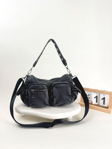 Retro Washed Denim Underarm Bag Ladies Crossbody Handbag Soft Handle Vintage Style Casual Shoulder Bag for Women Medium Size