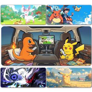 Bandai | Pokemon Jolteon Gaming Mouse Pad Large Desk Mat 2MM Stitched Edge Non Slip Rubber Base Keyboard Pad Office Laptop Table Decor