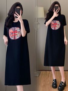 Váy Ngắn Tay Mùa Hè Phong Cách Mỹ Cổ Điển Cho Nữ Váy Ngủ Mỏng Vừa Phải Dài Đến Giữa Bắp Chân Váy Chữ a Cổ Tròn Tay Thường