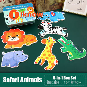 I know 6-in-a-box Wooden Jigsaw Puzzle Tin Box Kids Child Children Educational Toy Sea Animals Cars Bugs Childrens Day Gift